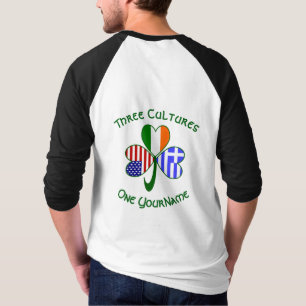 Griekse Ierse Amerikaanse Vlaggen Shamrock Uw Naam T-shirt