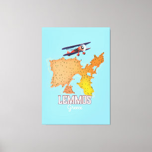 Griekse kaart geïllustreerde reisposter van Lemmos Canvas Afdruk