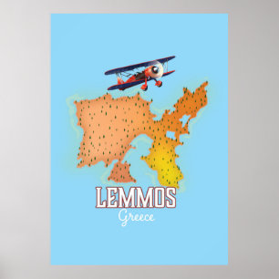 Griekse kaart geïllustreerde reisposter van Lemmos Poster