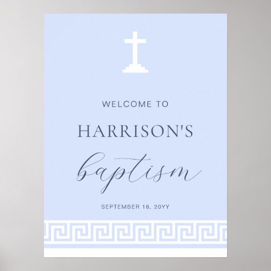 Griekse Key Blauw Baptisme Welkomstbord Poster (Voorkant)