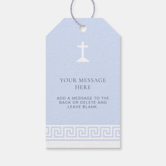 Griekse Key Blauwe Doop Dank u Cadeaulabel (Achterkant)
