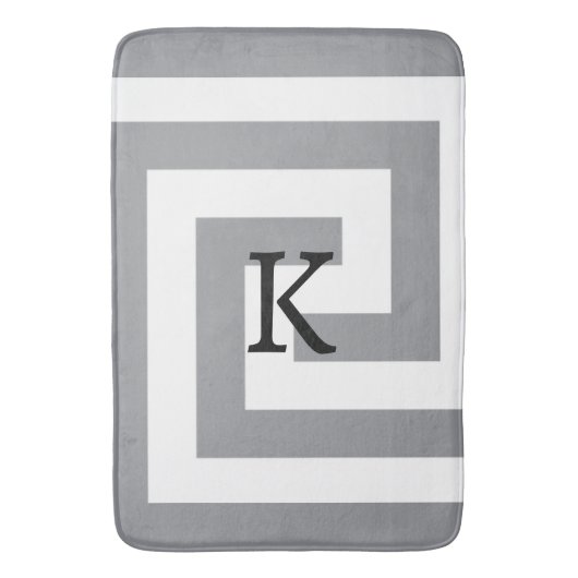 Griekse Key Monogrammen Grijs Zwart Wit Patronen Badmat (Voorkant Verticaal)