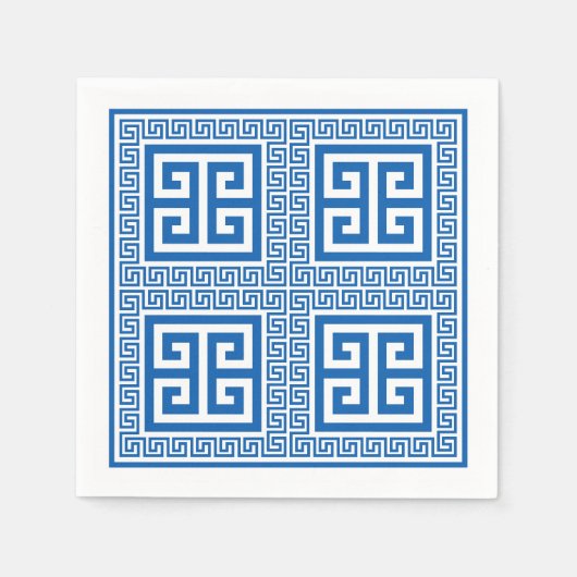 Griekse Key Patroon Blauw en wit papier servetten (Voorkant)