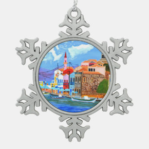 Griekse kust tin sneeuwvlok ornament