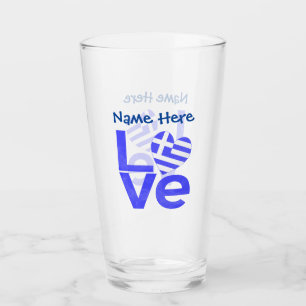 Griekse liefdesvlag blauw gepersonaliseerd glas