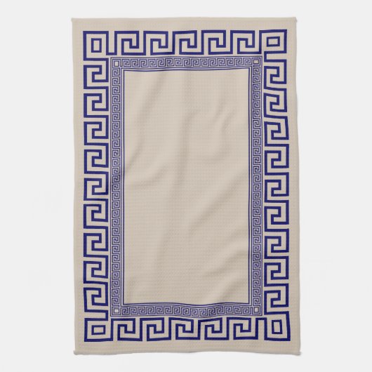 Griekse mander - Griekse sleutel - blauw en room Theedoek (Verticaal)