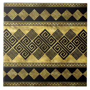 Griekse mander - Griekse sleutel zwart en goud Tegeltje