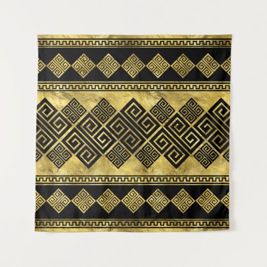 Griekse mander - Griekse sleutel zwart en goud Wandkleed (Voorkant)