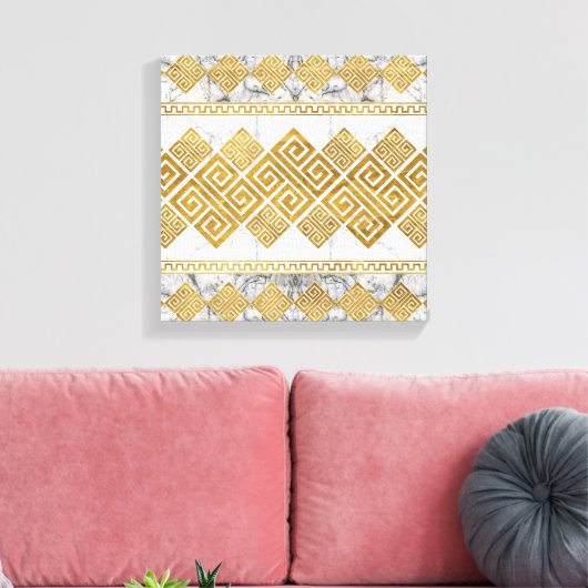 Griekse mander - Griekse sleutelwitte marmer en go Canvas Afdruk (Insitu (Woonkamer))