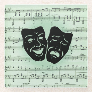 Griekse maskers voor groene muziek en bioscoop glazen onderzetter