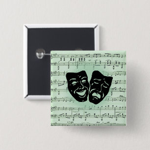 Griekse maskers voor groene muziek en bioscoop vierkante button 5,1 cm