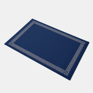 Griekse Meander Key Border - Blauw en crème Deurmat