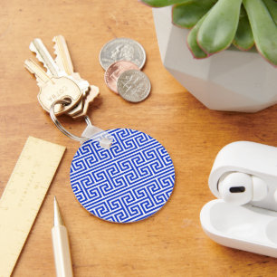 Griekse Meander Key Square H Patroon Blauw Sleutelhanger