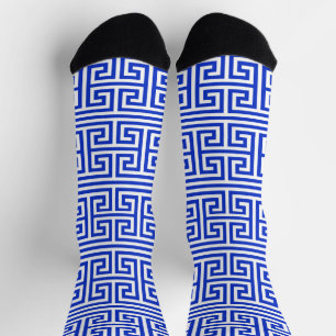 Griekse Meander Key Square H Patroon Blauw Sokken