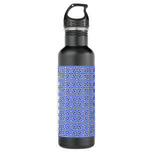 Griekse Meander Key Square H Patroon Blauw Waterfles