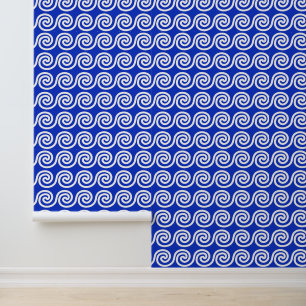 Griekse Meander Key Waves Patroon Blauw Behang