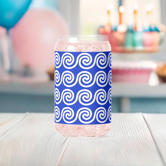 Griekse Meander Key Waves Patroon Blauw Blikvorm Glas (Insitu (Baby Shower))
