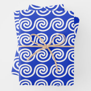 Griekse Meander Key Waves Patroon Blauw Inpakpapier Vel