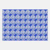 Griekse Meander Key Waves Patroon Blauw Inpakpapier Vel (Voorkant)