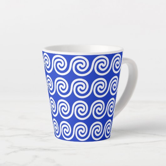 Griekse Meander Key Waves Patroon Blauw Latte Mok (Rechterhoek)
