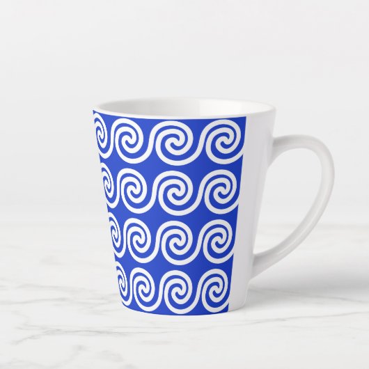 Griekse Meander Key Waves Patroon Blauw Latte Mok (Rechts)