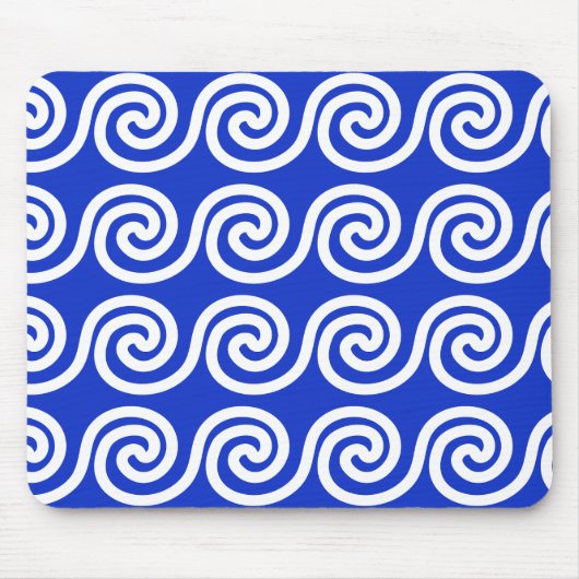 Griekse Meander Key Waves Patroon Blauw Muismat (Voorkant)