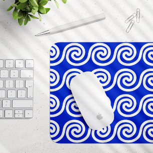 Griekse Meander Key Waves Patroon Blauw Muismat