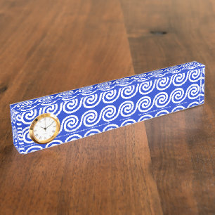 Griekse Meander Key Waves Patroon Blauw Naambordje