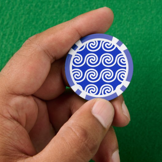 Griekse Meander Key Waves Patroon Blauw Poker Chips (Hand)