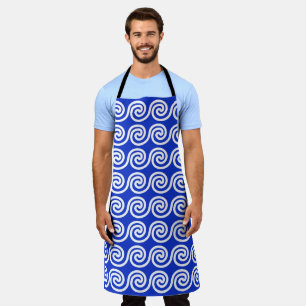 Griekse Meander Key Waves Patroon Blauw Schort