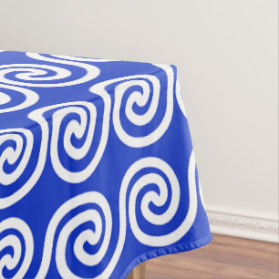 Griekse Meander Key Waves Patroon Blauw Tafelkleed