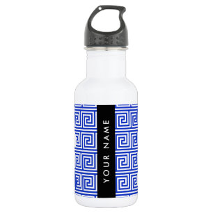 Griekse Meander Sleutel Blauw, Jouw Naam, Personal Waterfles