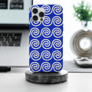 Griekse Meander Sleutel Golven Patroon Blauw iPhone 15 Pro Max Hoesje