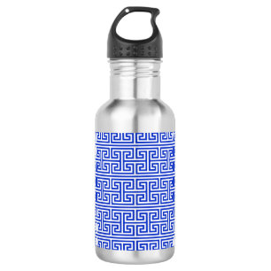 Griekse Meander Sleutel Vierkant H Patroon Blauw Waterfles