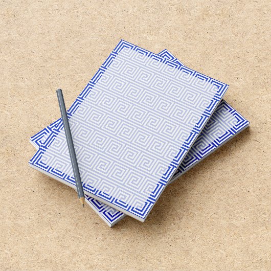 Griekse Meander Sleutel Vierkanten Patroon Blauw Notitieblok