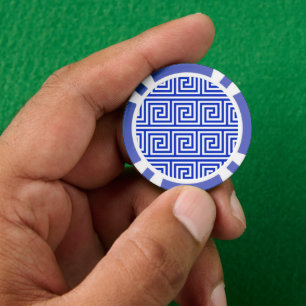 Griekse Meander Sleutel Vierkanten Patroon Blauw Poker Chips