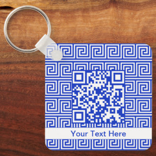 Griekse Meander Sleutel Vierkanten Patroon Blauw Sleutelhanger