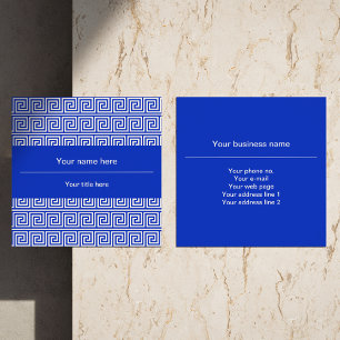 Griekse Meander Sleutel Vierkanten Patroon Blauw Vierkante Visitekaartje