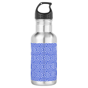 Griekse Meander Sleutel Vierkanten Patroon Blauw Waterfles