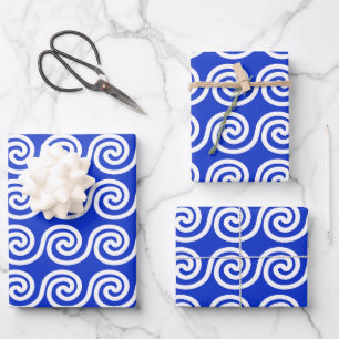 Griekse Meander Sleutelgolven Patroon Blauw Inpakpapier Vel