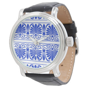 Griekse Mediterraanse Arabesk Patroon Blauw Horloge