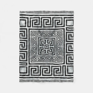 Griekse muurschildering - Griekse sleutel zwart-wi Fleece Deken