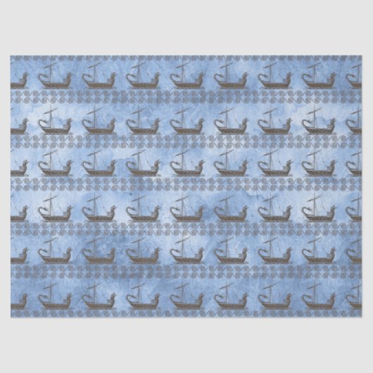 Griekse mythe Ship Odyssey Blue Decoupage Tissuepapier (Voorkant)