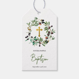 Griekse Orthodox Doop Doping Olijven Groene takken Cadeaulabel
