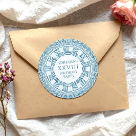 Griekse oudheid themafeest  met blauwe patronen ronde sticker