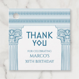 Griekse partij met blauwe kolommen Dank u Bedankjes Labels