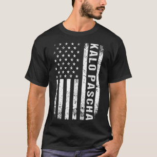 Griekse Pasen Kalo Pascha Retro Us Vlag Griekse Am T-shirt