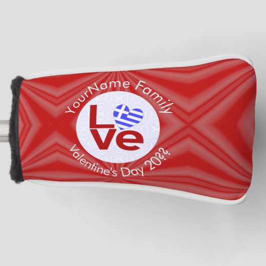 Griekse Rode LIEFDE Hart Vlag Gepersonaliseerd Golfheadcover (Voorkant)