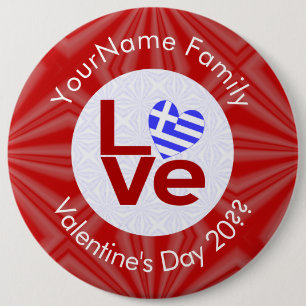 Griekse Rode LIEFDE Hart Vlag Gepersonaliseerd Ronde Button 6,0 Cm