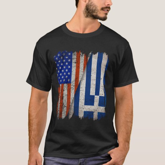 GRIEKSE ROOTS Half-American Flag USA GRIEKENLAND F T-shirt (Voorkant)
